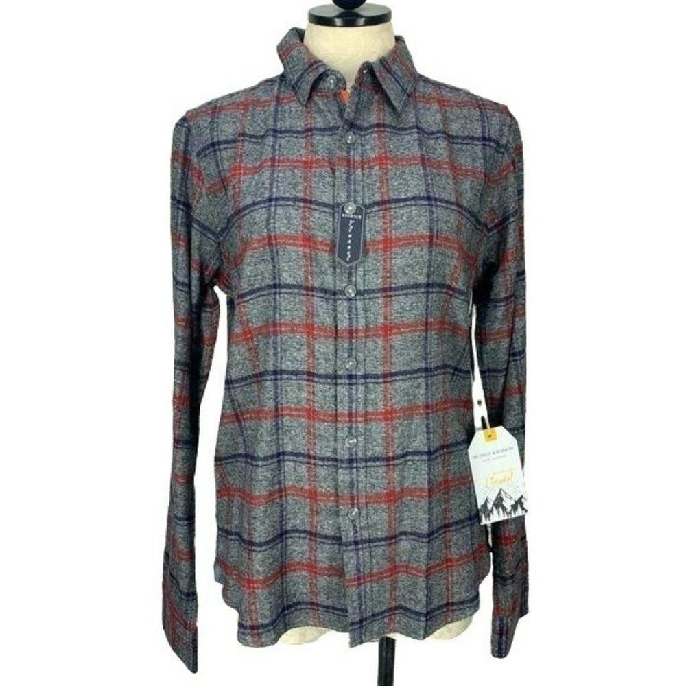 Hudson and Barrow Men's Gray Grindle Window‎ Flannel Button Up Shirt Medium
